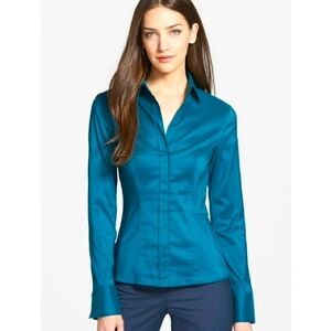 BOSS by Hugo Boss Bashinah Stretch Cotton Poplin Long Sleeve Slim Fit Blouse